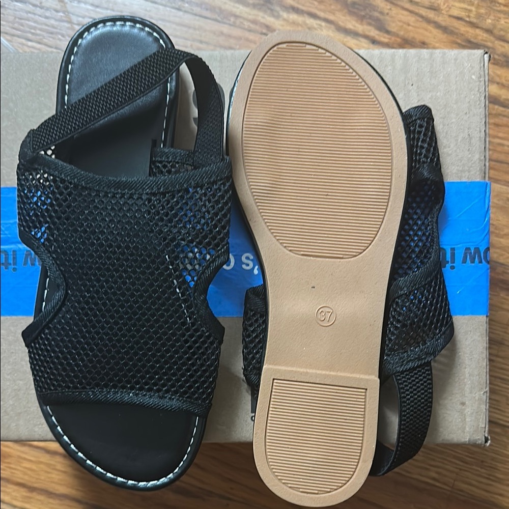 Black Mesh Sandals with Velcro Closure and Sturdy Sole - Picture 2 of 2